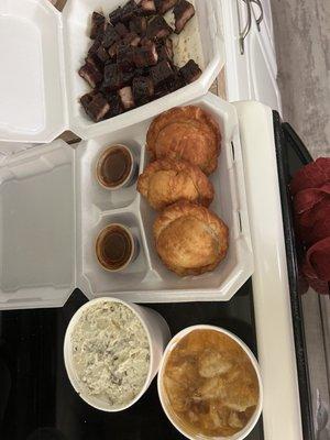 Brisket Biscuit Pork Belly Bites 3 Baby Back Ribs 3 Baby Back Ribs Loaded Potato Salad 3