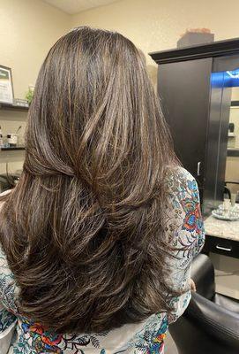 Beautiful toned down balayage in existing highlights & lots of layers