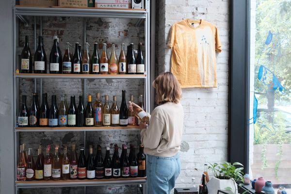 Natural Wine corner at Bin Bin Sake. Featuring wine from New York, Virginia, Japan, France & more.