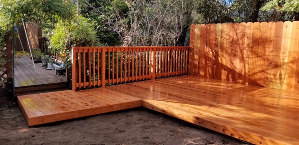 Deck, handrail, fence with stain