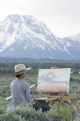 Kathryn Mapes Turner, fine artist and gallery owner, painting en plein air in Grand Teton National Park