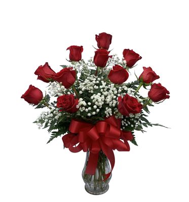 DOZEN LONG STEM ROSES - Available in red, yellow, pink, white and circus.  Other colors on request.