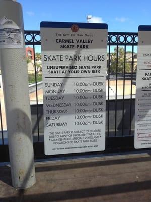 Skate Park Hours