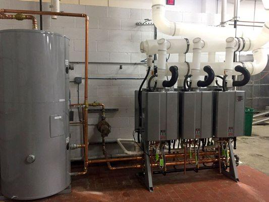 Commercial job - Six Rinnai Tankless Water Heaters and Storage Tank