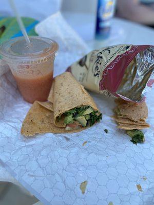 veggie wrap and caribbean dreams smoothie