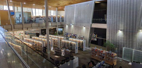 Looking out at the whole library from the 2nd floor.