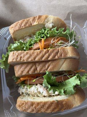 Shrimp salad on sourdough (mainly just the toppings and very little shrimp salad)