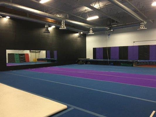 Large space with mirrors, trampolines and mats!