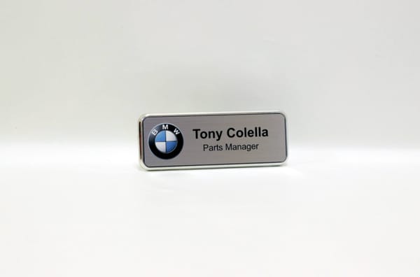 1 x 3 Silver Metallic Name Tag with Silver Border