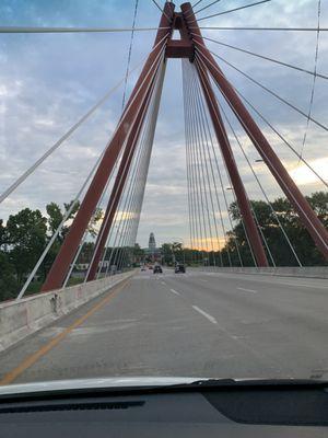 Driving into Columbus, the bridge frames the courthouse.