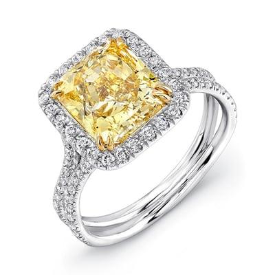 Yellow diamond halo engagement ring