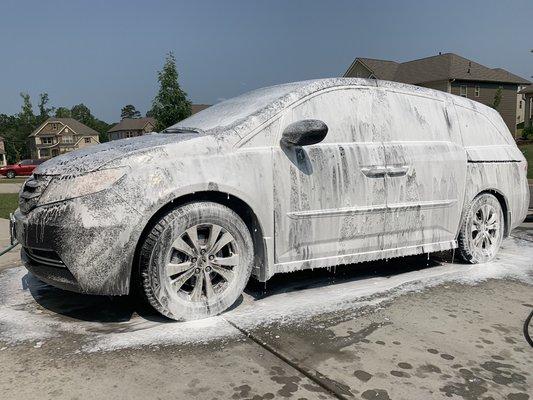 You'll love our snow foam Cannon wash!! The foam helps pull dirt from your vehicle effortlessly!!