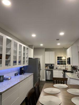 Installed all new lighting in kitchen, including recessed lights, pendant light, and color changing LED lights under cabinet!