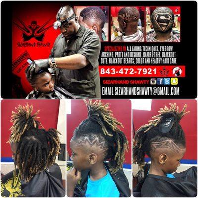 Before and after Mohawk haircut with freestyle design.