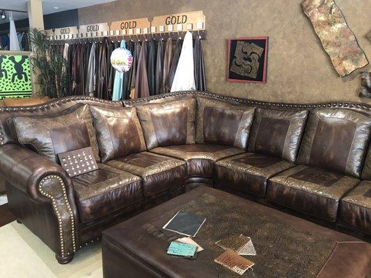 A beautiful all leather custom sectional.