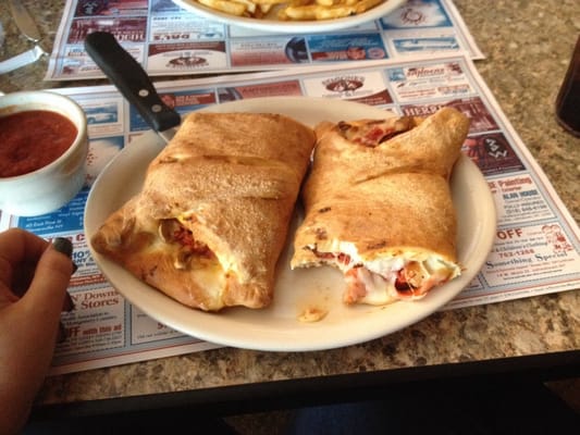 Pepperoni, sausage, and mushroom Stromboli