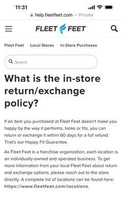 Fleet to feet return policy