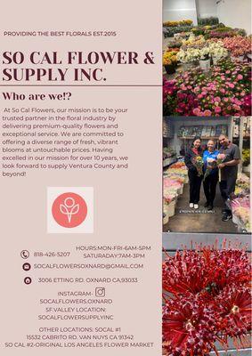 So cal flowers has been a trusted floral partner since 2015in the San Fernando valley.Excited to serve the Ventura county.