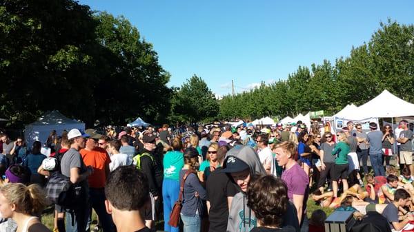 Crowds at the finish line festival tents