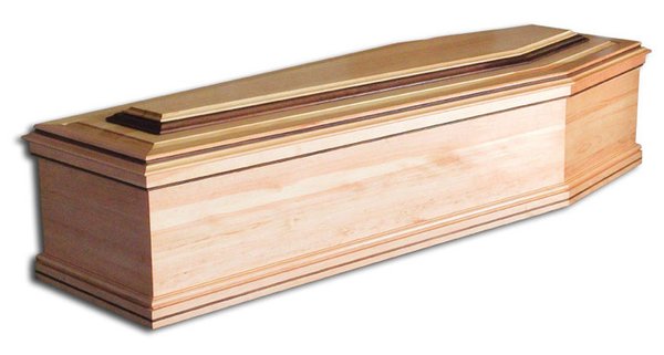 This is the Windsor casket, handmade of pine and walnut.