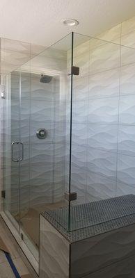 Custom height and design 3/8" clear tempered glass shower enclosure