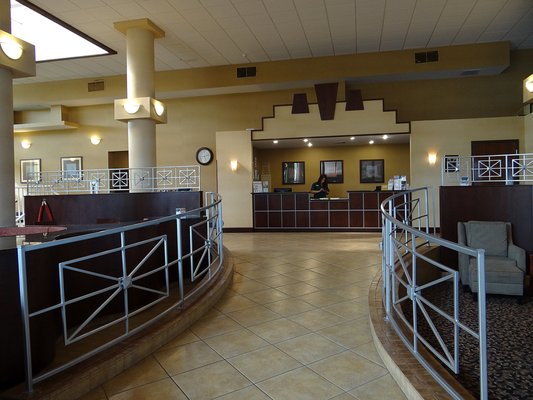 Front desk area of the hotel, for check-in and check-out.