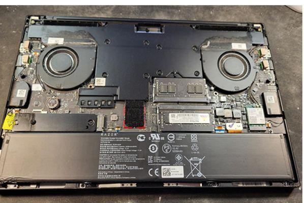 See here for fully fixed laptop with new battery installed and all cleaned up!