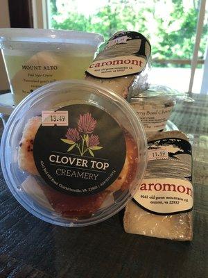 A variety of goat cheese from our local favorites Caromont Farm and Clover Top Creamery.