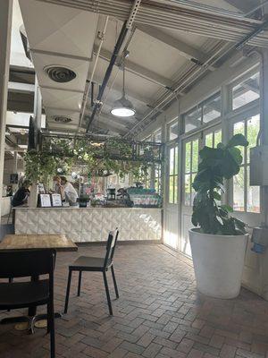 Seating area inside and outside is a beautiful courtyard with seating area.