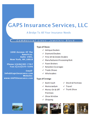 Are you looking for a Jewelers Block Policy for an Insured? GAPS can help.