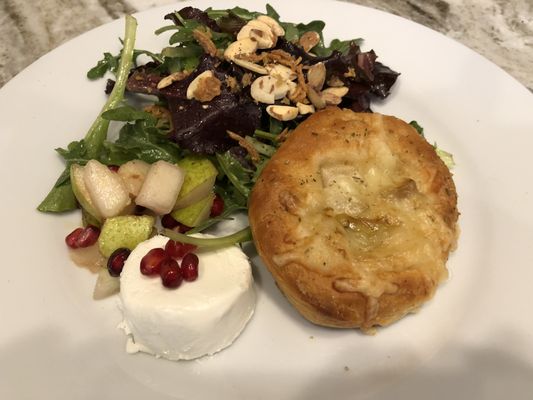 Green Salad with Pear & Gruyere Tart, Goat Cheese  & Candied Pecans