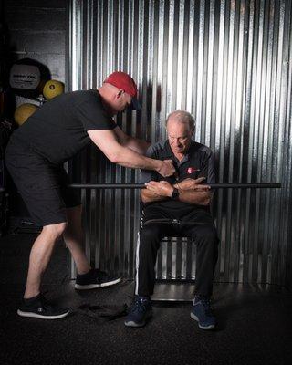 We work with all ages at Fitness-Tek. Working on golf swing and power here.