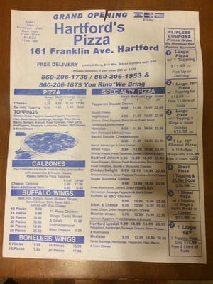 Front side of their menu