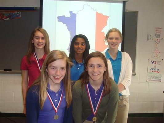 Aquinas Middle School winners of a French  Language Competition.