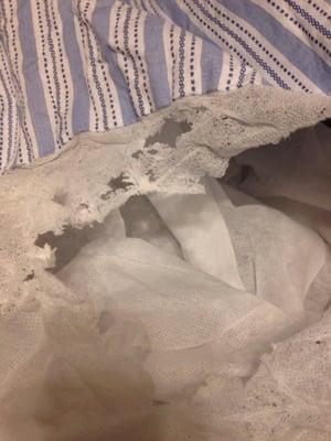 Another view of melted bed skirt.