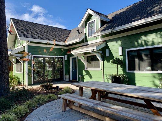 A view of the private patio and the accordion door to the living room.