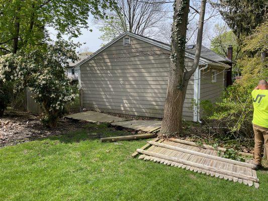 Demo of original rotted picket fence.