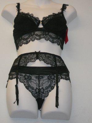 3pc bra, garter belt and panty set.