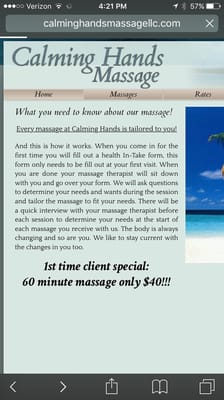 New client one hour massage price per the website: $40