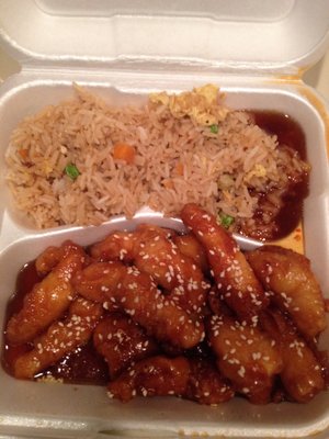 Sesame chicken and fried rice