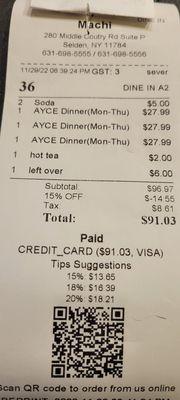 Cost of ayce sushi