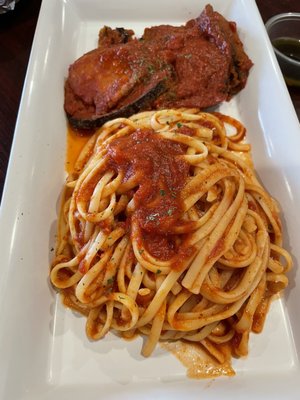 Eggplant Parmesan with linguine (No cheese)