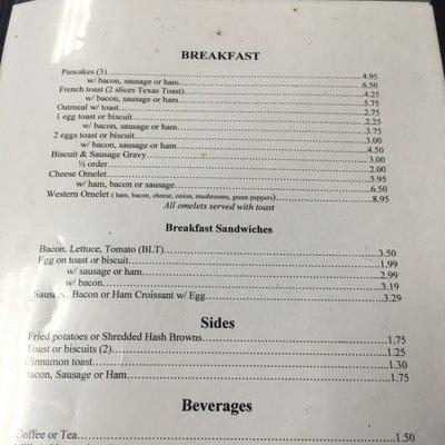 Breakfast menu