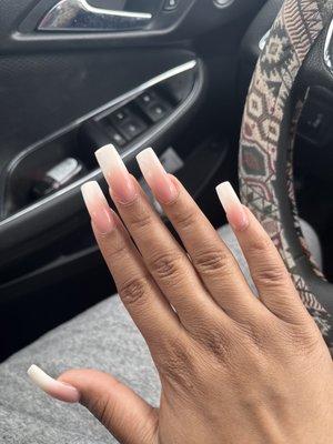 Pink and white ombré with square tips by Shi La