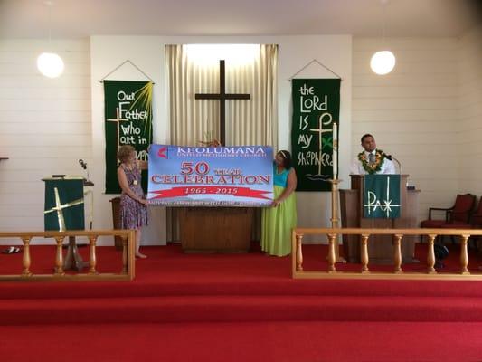 Unveiling of the new church 50th anniversary banner!