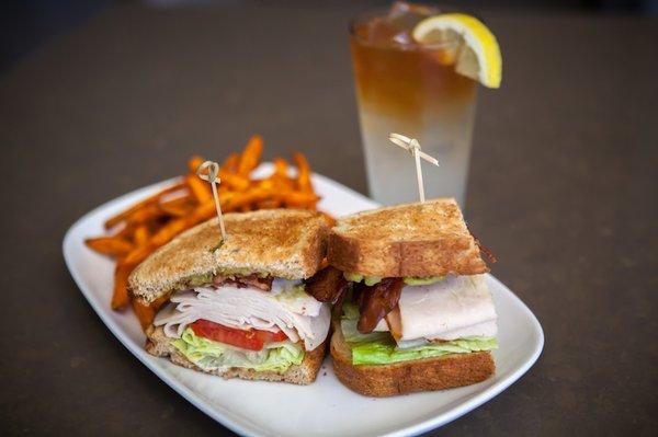 Roasted Turkey Club with applewood smoked bacon and mustard spread