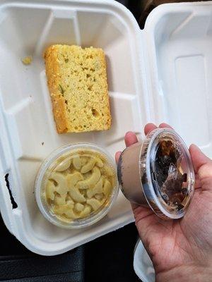 Sides; Cornbread, Mississippi Mud Pie, Mac and cheese