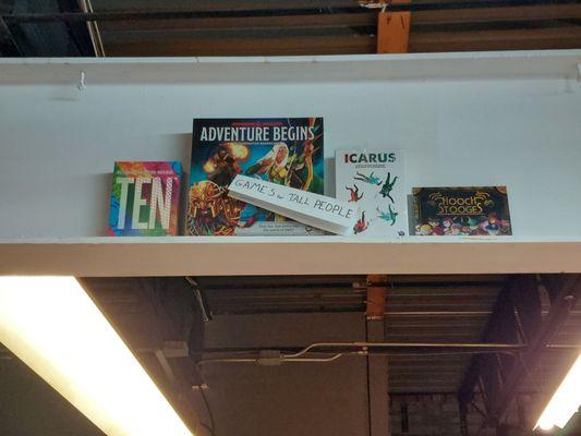 "Games for tall people" up by the ceiling,  including "Icarus."