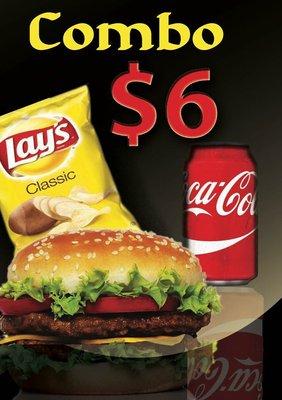 Hamburger with the choose as many of our free topping + 1Drink + 1Chips