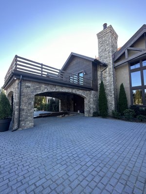 Driveway and stone veneer